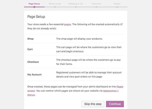pages woocommerce