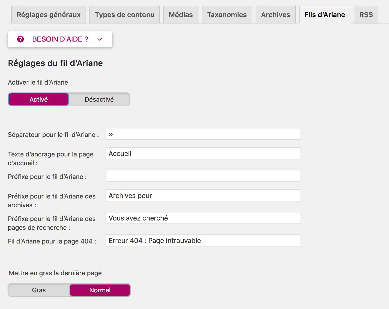 comment ajouter fil ariane a site wordpress