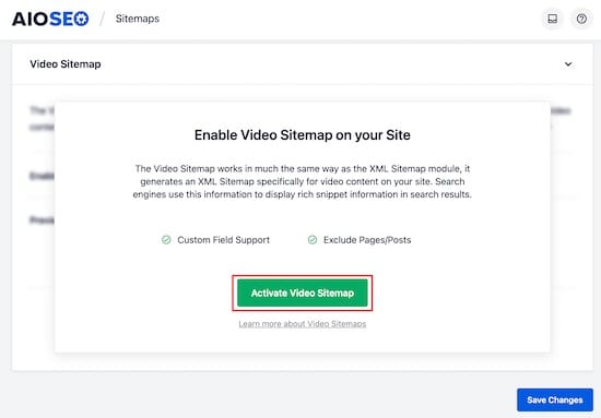 activer le module de sitemap video du plugin