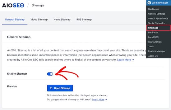 activer l'option sitemap