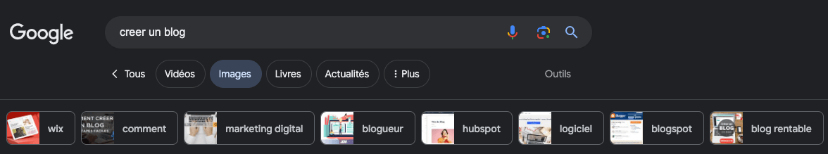 Recherche de mots clés dans google images