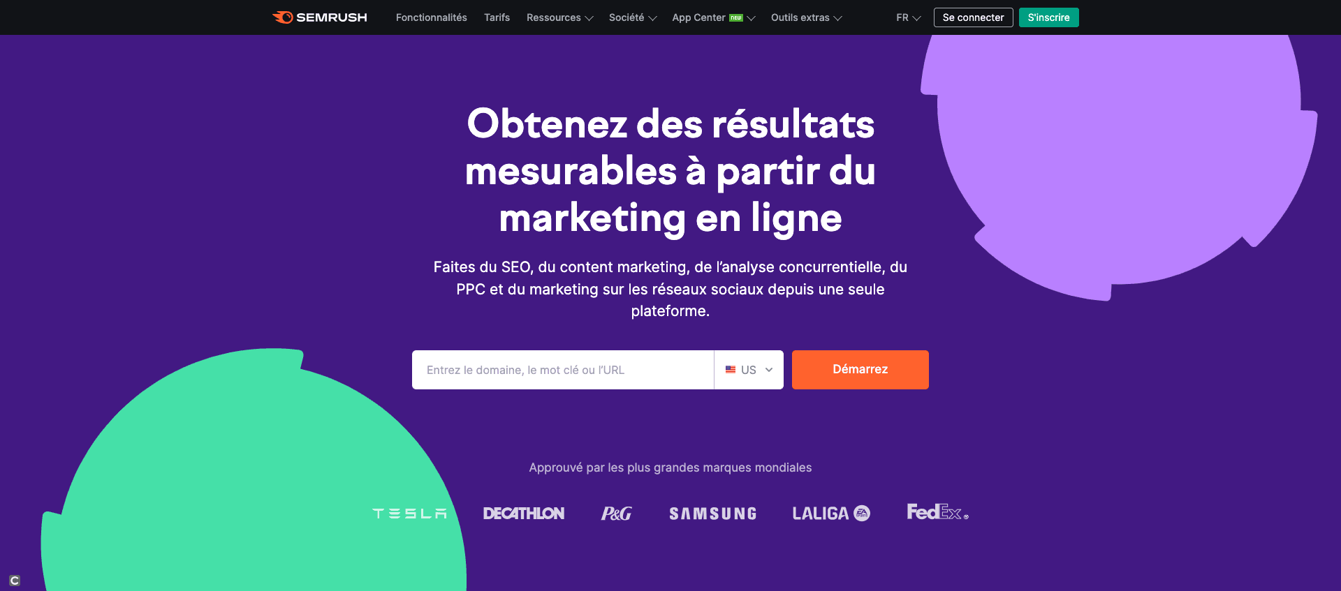 Page d'accueil de Semrush