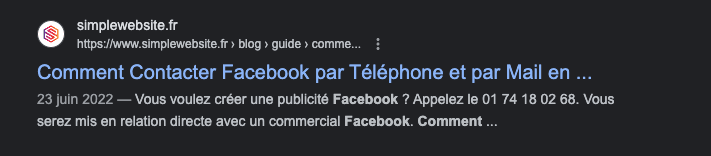 le titre seo tel qu'il apparait sur google lorsque vous faites une recherche