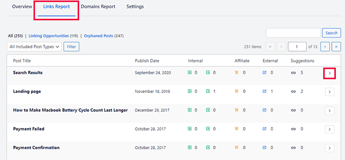 Rapport de liens