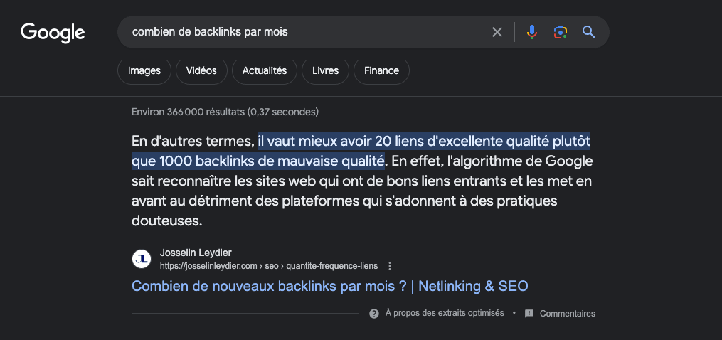 Caprure d'écran d'une serp google