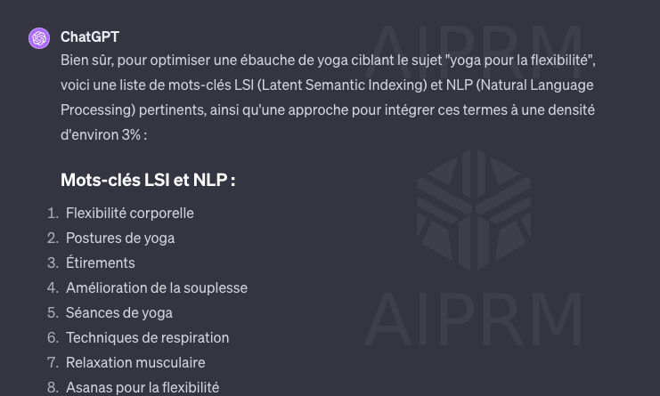 capture d'écran d'un prompt chatgpt pour le seo