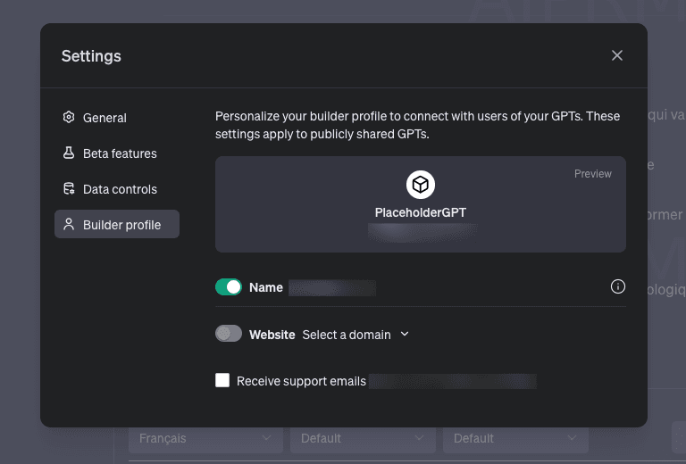 Activation builder profile dans chatgpt plus