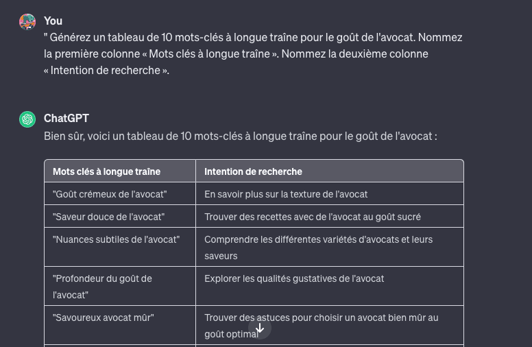 capture d'écran de chatGPT