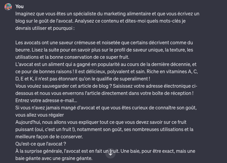 capture d'écran de chatGPT