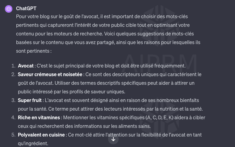 capture d'écran de chatGPT