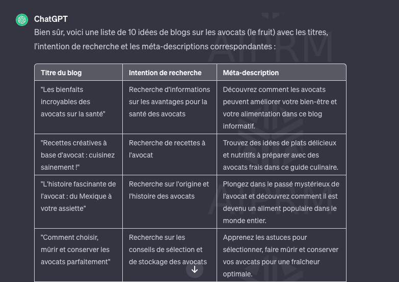 capture d'écran de chatGPT