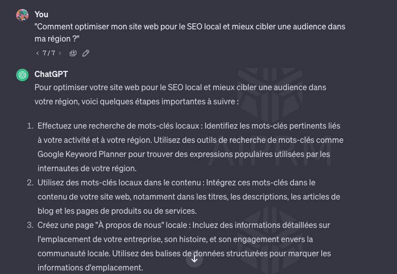 Exemple de prompt ChatGPT pour optimiser le SEO
