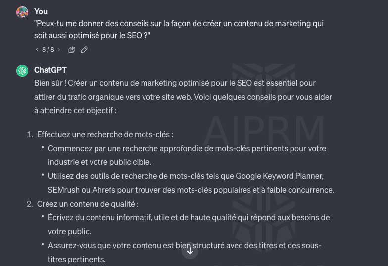 Exemple de prompt ChatGPT pour optimiser le SEO