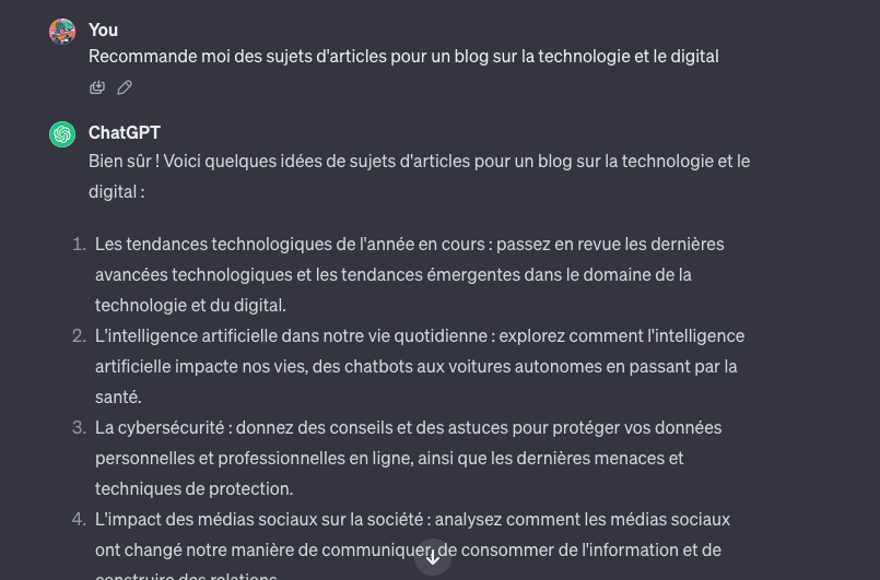 Suggérez des idées de sujets pour un blog