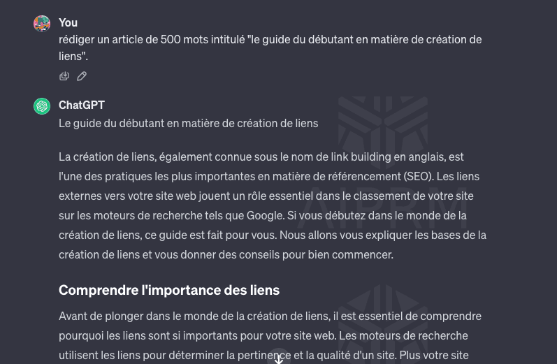 capture d'écran de chatGPT
