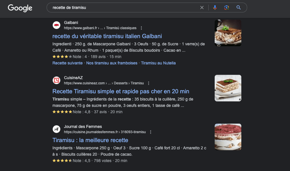 Implémentation du balisage schema.org et apparence dans les résultats de Google