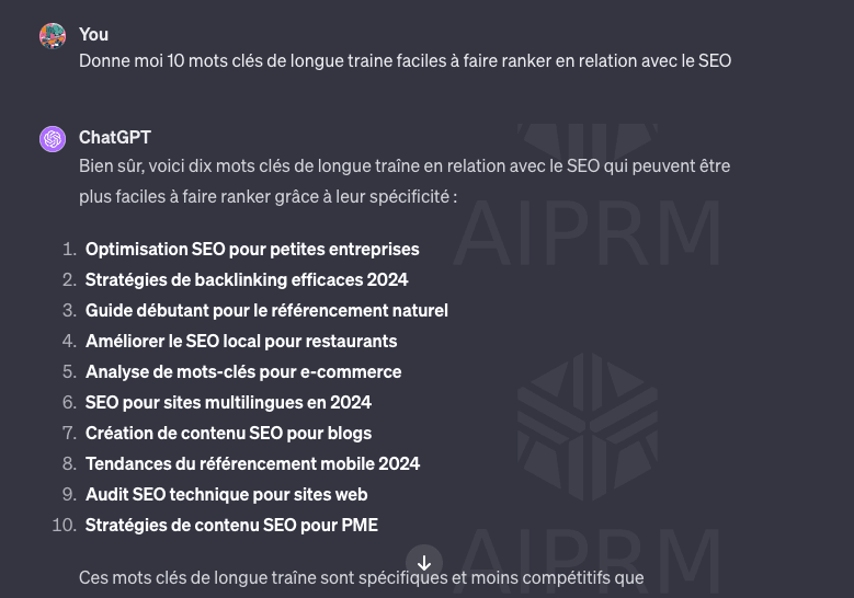 capture d'écran de chatGPT